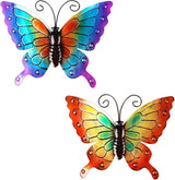 Miyolo 2 Pcs Metal Butterflies Fence Yard Art Garden Decor, 11" Large Butterfly for Outdoor Patio Backyard Balcony Sculpture, Colorful