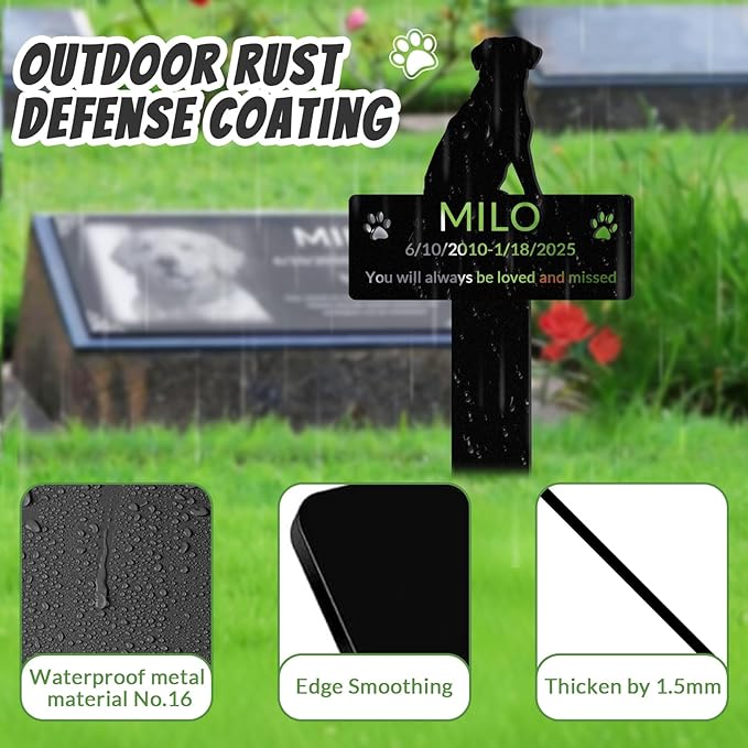 Custom Dog Grave Markers Outdoor with Pet Breed Icons, Personalized Metal Waterproof Rustproof Pet Grave Markers, Dogs Headstone for Garden Yard, Sympathy Gift for Loss of Dog (Style 3)