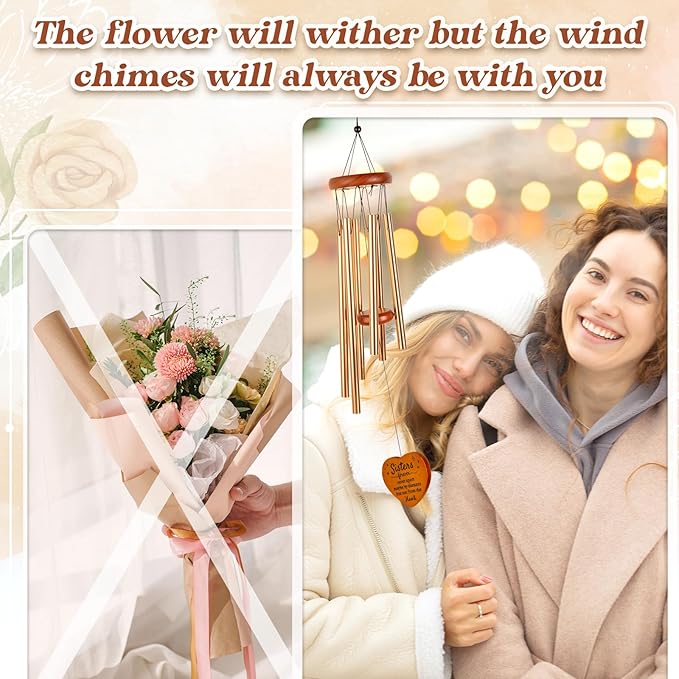 Sisters Gifts from Sister, Sister Birthday Gifts 25.6" Wind Chime, Sister in Law Gift for Women, Unique Sisters Gift for Birthday, Christmas, Mothers Day, Wedding, Graduation, Garden Decoration