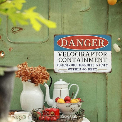 Danger Velociraptor Containment Warning Sign Dinosaur Park Movie Memorabilia Decor Indoor/Outdoor Home Bar Coffee Kitchen Wall Decor 8x12inch
