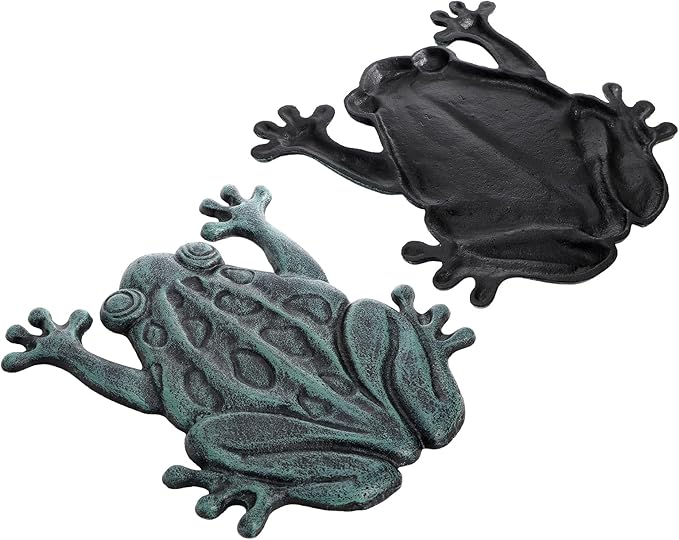 Lawei Cast Iron Frog Stepping Stone, Vintage Green Sturdy Outdoor Garden Statue, Unique Decorative Frog Flagstone Mat for Patio, Lawn, Yard, Garden Walkway, Non-Slip Entryway Rug, 12 x 10.6 in