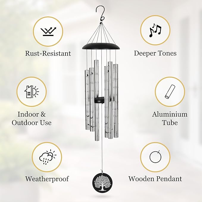 Memorial Wind Chimes with Suncatcher, Sympathy Gifts Wind Chime for Loss of Loved One, 40" Sympathy Wind Chime with 6 Anodized Aluminum Tubes Tuned for A Soothing Melody