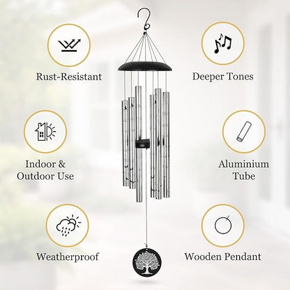 Memorial Wind Chimes with Suncatcher, Sympathy Gifts Wind Chime for Loss of Loved One, 40" Sympathy Wind Chime with 6 Anodized Aluminum Tubes Tuned for A Soothing Melody