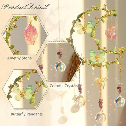 Suncatcher - Amethyst Moon Crystal Sun Catcher Window Hanging, Good Luck Charms Gifts for Women Chrismas Thanksgiving Birthday Crystal