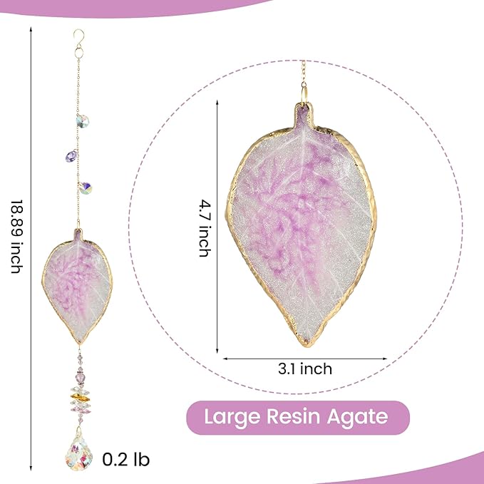 Hanging Crystal Suncatcher, Sun Catchers Indoor Window, Leaf-Shaped Crystal Hanging Ornament, Hanging Crystals for Decoration, Birthday Gift (Purple)