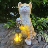 Garden Decor Solar Cat Statues with Solar Lantern Outdoor Decor Lovely Tabby cat Figurine Halloween Yard Decoration Spooky Lawn and Garden Decor Holiday Party Ornament for Cat Lovers