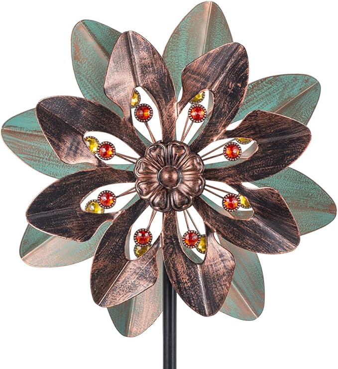 VEWOGARDEN Wind Spinners Outdoor with 2 Blades, Metal Kinetic Wind Spinner with Flower Design for Yard Garden Lawn Decorations