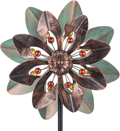 VEWOGARDEN Wind Spinners Outdoor with 2 Blades, Metal Kinetic Wind Spinner with Flower Design for Yard Garden Lawn Decorations