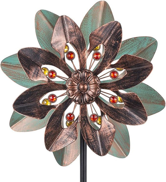 VEWOGARDEN Wind Spinners Outdoor with 2 Blades, Metal Kinetic Wind Spinner with Flower Design for Yard Garden Lawn Decorations