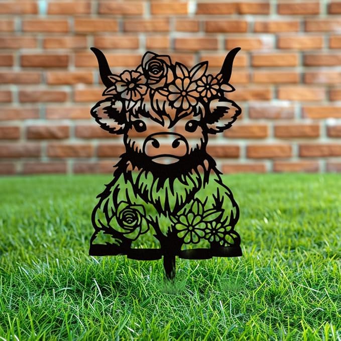 WADORN Highland Cow Silhouette Garden Stakes Decor, Metal Cow Lovers Gifts Stakes Statues Ornaments for Yard Art Black Silhouette Yard Outside Decor for Backyard Patio Outdoor Decor, 15x7.1Inch