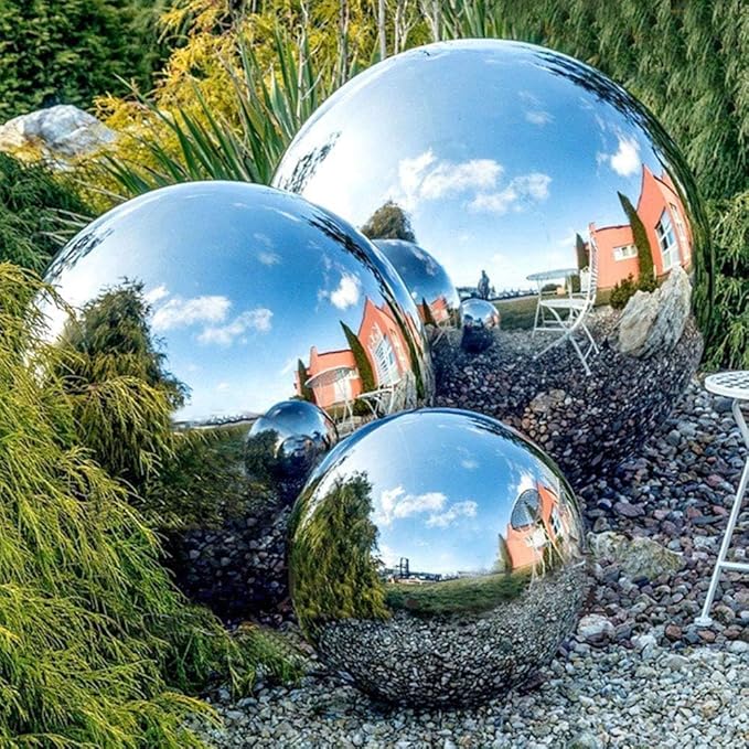 Stainless Steel Gazing Ball, 6 Pcs 50-150 mm Mirror Polished Hollow Ball Reflective Garden Sphere, Floating Pond Balls Seamless Gazing Globe for Home Garden Ornament Decorations (6 Pcs Mix)