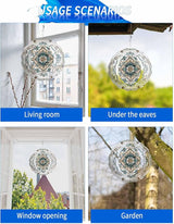 Boho Wind Spinner 12 Inch Retro Blue Floral Vintage Flower Wind Spinners Outdoor 3D Stainless Steel Hanging Sculpture Decorations Gift for Garden Yard Porch Balcony