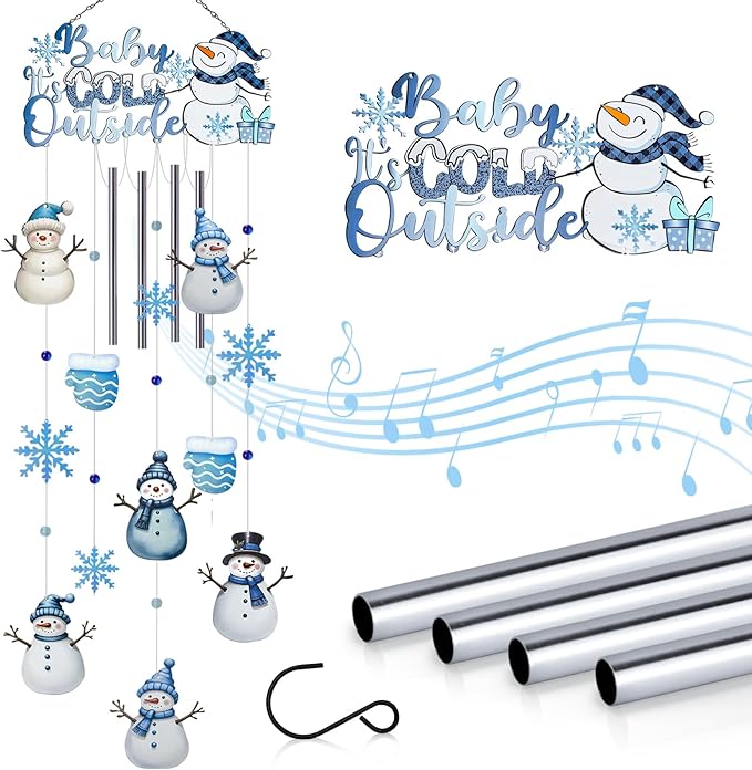 AVEKI Snowman Wind Chimes for Outside, 38'' Metal Christmas Wind Chimes with Double-Sided Painting, Outdoor Decor for Garden, Patio, Yard, Holiday Gifts for Family & Friends (Snowman)