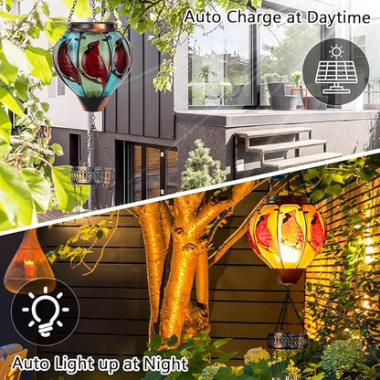 Starsoul Solar Wind Chimes for Outside, Cardinal Hot Air Balloon with Flickering Flame Solar Wind Chime, Glass Windchimes Outdoors Garden Decor, Gift for Mother's Day Mom Grandma