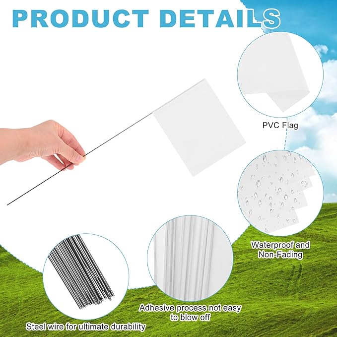 M METERXITY 20-Pack Blank Marking Flags, 15x5.1x4 Inch Waterproof Yard Flags Marking for Lawn/Garden/Irrigation/Landscape/Sprinkler/Survey/Dog Training/DIY [White]