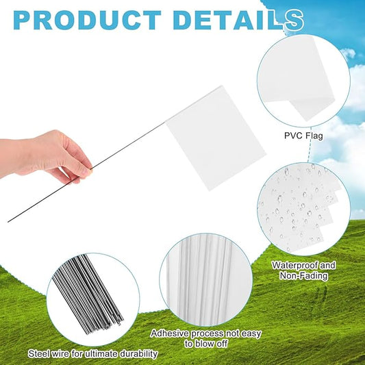 M METERXITY 20-Pack Blank Marking Flags, 15x5.1x4 Inch Waterproof Yard Flags Marking for Lawn/Garden/Irrigation/Landscape/Sprinkler/Survey/Dog Training/DIY [White]