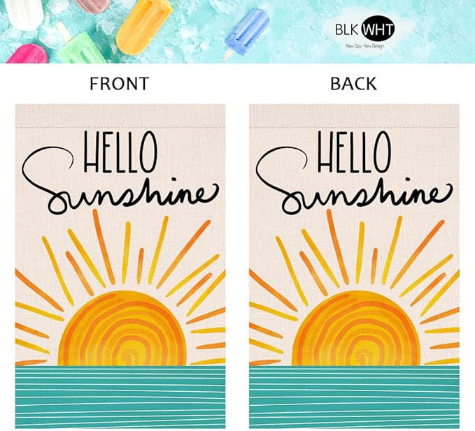 Hello Sunshine Summer House Flag 28 x 40 Vertical Double Sided Farmhouse Holiday Outside Decorations Burlap Yard Flag BW285-40