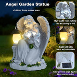 Solar Angel Garden Statue Outdoor, Praying Angel Statues Solar Figurine Lights Outdoor Waterproof, Resin Angel Sculpture for Garden Yard Lawn Grave Cemetery Decor, Gift for Mom Grandma Women (Bouquet)