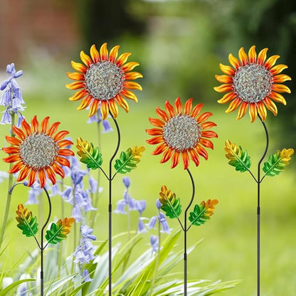 Garden Decor for Outside,Metal Sunflower Garden Stakes Lawn Ornaments Decorative Spring Decor 4 Pcs,Yard Art for Outdoor Lawn Patio Pot Decoration