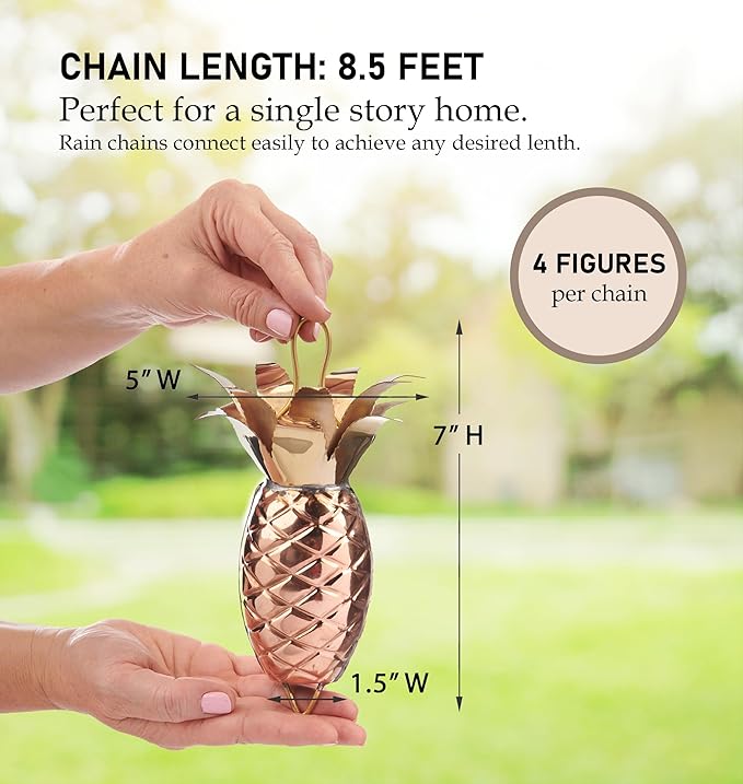 Good Directions 100% Pure Copper Pineapple Rain Chain, 8-1/2 Feet Long, Artistically Designed, Replaces Gutter Downspout