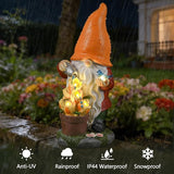 Solar Gnome Statue Outdoor Decor,Gnome Figurines with Flower LED Light for Garden Decorations for Patio Lawn Balcony Fairy Gardens,Housewarming Gifts for Women Mom