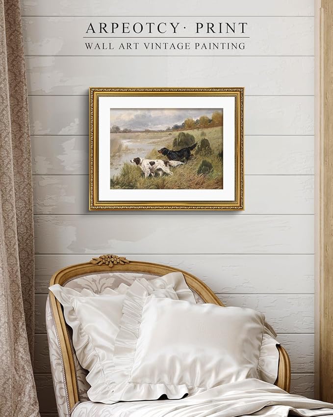 ARPEOTCY Vintage Gold Framed Large Wall Art, Retro River Landscape Paintings, Canvas Prints Artwork with Antique Frame, Victorian Wall Picture Decor for Room Gallery Living Room, 16x20 inch