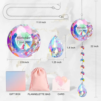 Remember I Love You Crystal Sun Catcher - 22 Inch Hanging Prism Ornament, K9 Crystal Rainbow Decor for Window Garden, Ideal Gifts for Mom Wife Girlfriend on Christmas Birthday Anniversary