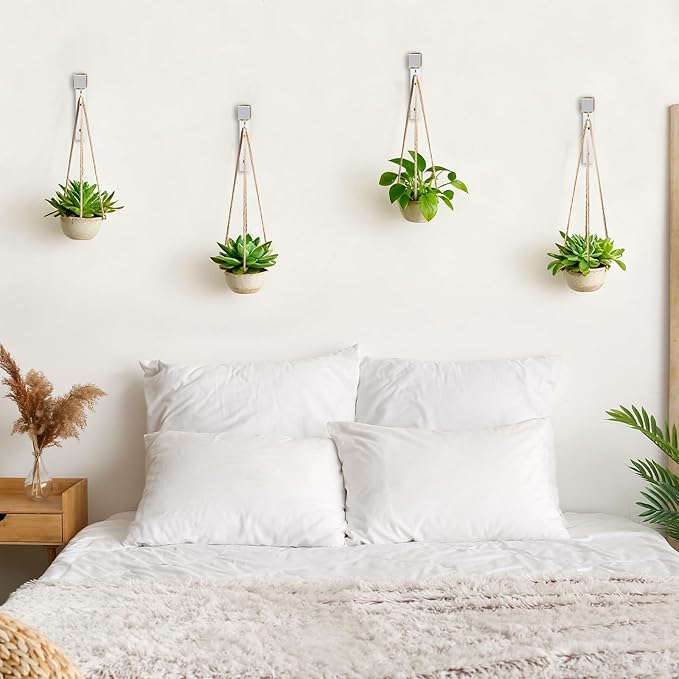 Geelin 4 Pack Wooden Plant Hanger for Wall Mounted Plant Hooks Outdoor Indoor Hanging 6 Inch Farmhouse Hanging Basket Hooks for Garden Home Wall Decoration, L x H x T: 6 x 5 x 0.8inch(White)