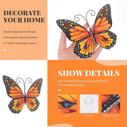 ULTNICE Iron Butterfly Wall Hanging, 6.29in Metal Butterfly Wall Art Decor for Home Garden Patio, Indoor Outdoor Art, Yellow