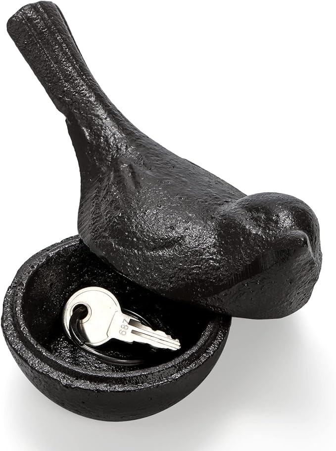 Pumtus Cast Iron Key Hider, Birds Hide-a-Key Holder, Outdoor Small Garden Statues Ornament, Outside Spare Key Hider Figurine, Indoor Decoration Jewelry Trinkets Box for Ear Studs, Rings, Paper Clips