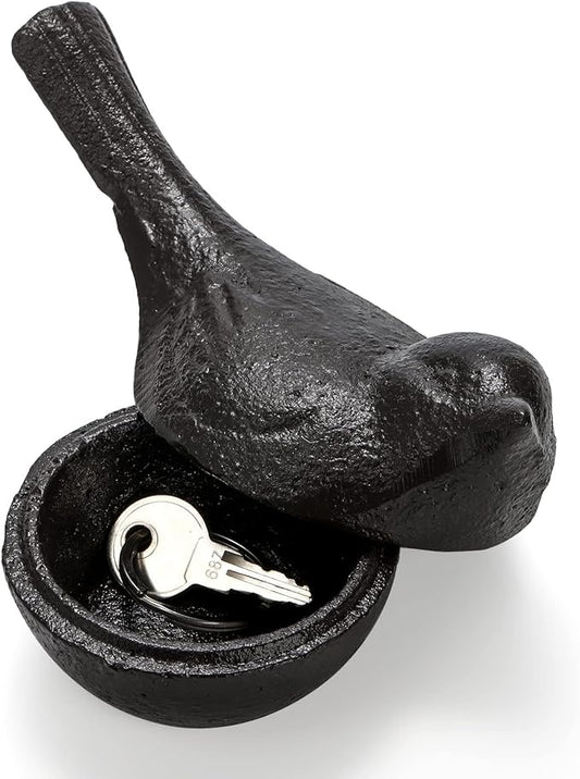 Pumtus Cast Iron Key Hider, Birds Hide-a-Key Holder, Outdoor Small Garden Statues Ornament, Outside Spare Key Hider Figurine, Indoor Decoration Jewelry Trinkets Box for Ear Studs, Rings, Paper Clips