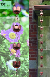 Pure Copper Garden rain Chain-Functional and Decor Replacement for Gutter Downspouts. Decor Rain Chime and Fountain. Lotus Design. One Free Adapter. 8.5 ft Length and 3 in Diameter,TF96325