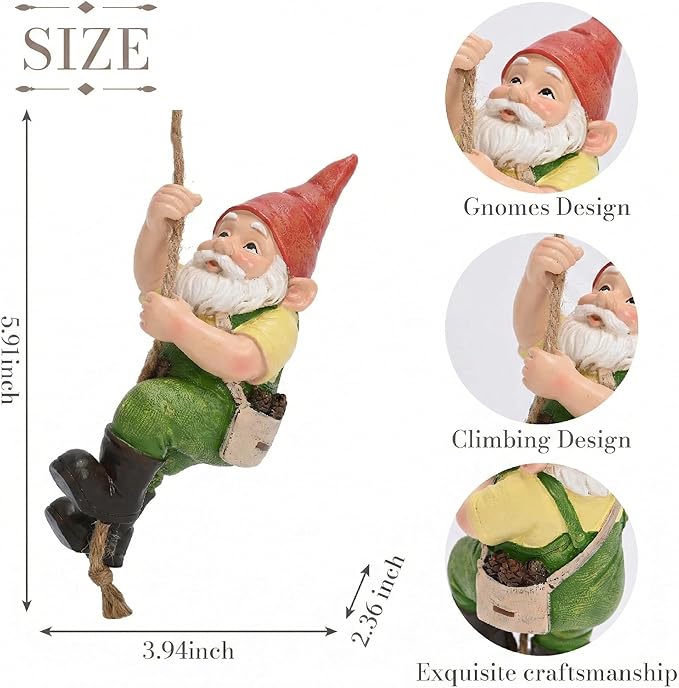 TERESA'S COLLECTIONS Garden Outdoor Decor,Hanging Gnomes Garden Decor,Climbing Gnomes Statue，Waterproof Resin Garden Statue, Garden Gift, Indoor/Outdoor,5.9"