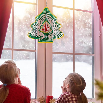 3D Metal Wind Spinner Christmas Tree Shape Stainless Steel Yard Decorations Spinner with a Routing Hook for Outdoor Garden House Hanging Decoration Gift with 360 Rotating Hook for Home Yard Decor