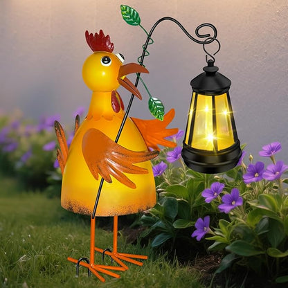 Solar Garden Decor Outdoor Statue, Metal Chicken with Solar Lantern for Outdoor, Yard, Patio Decor, Unique Birthday Gifts for Women Mom Grandma Cute Housewarming Gifts