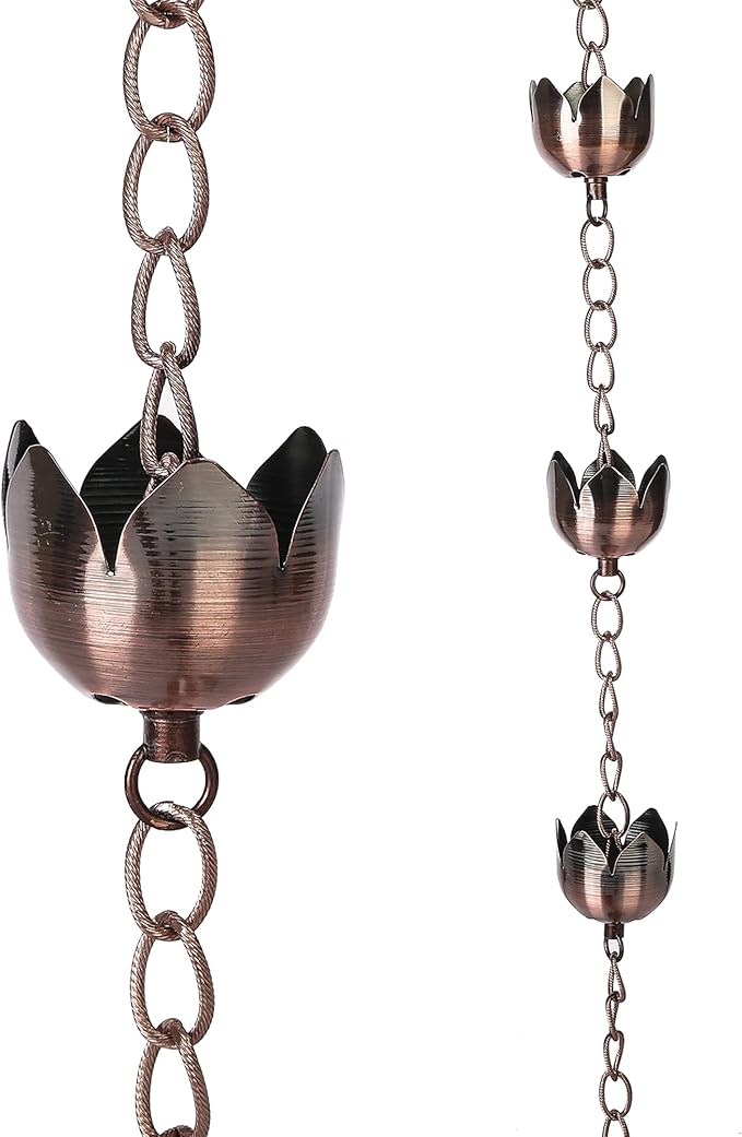 Topadorn Rain Chains Gutter 72" Metal Decorative Lotus Cup Rain Chain Bell for Home & Garden Decoration