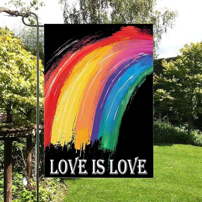 Gkyygk Rainbow Garden Flag 12 x 18 Inch Double Sided Love Is Love LGBT Welcome Banners Farmhouse Holiday Outside Decor Burlap Yard Flag