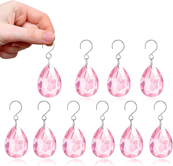H&D HYALINE & DORA 10pcs Bauhinia Crystal Suncatcher Prisms Chandelier Beads Replacement 38mm Hanging Crystals Ornament Pendant for Window Wedding Party Decor,Pink