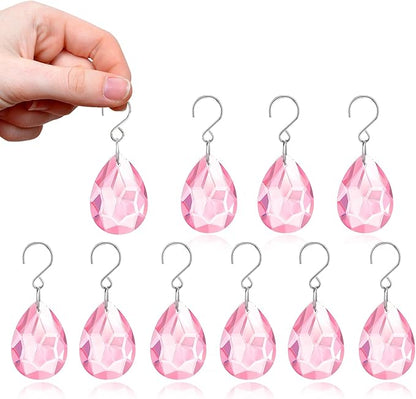 H&D HYALINE & DORA 10pcs Bauhinia Crystal Suncatcher Prisms Chandelier Beads Replacement 38mm Hanging Crystals Ornament Pendant for Window Wedding Party Decor,Pink