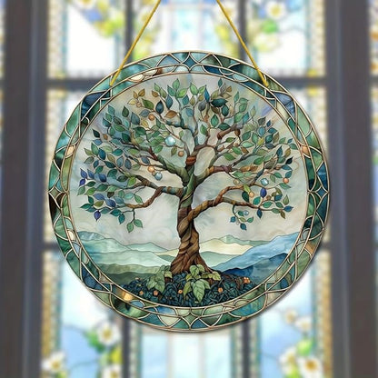 Stained Glass Window Hanging,Paint Tree of Life Suncatcher, Stained Glass Ornament, Suncatchers for Windows Hanging, Window Decor, Outdoor or Indoor, Gifts for Women, Bestie, Friends