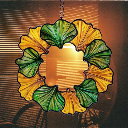 Ginkgo Wreath Acrylic Suncatcher Stained Glass Effect Window Car Hanging Christmas Ornament Indoor Outdoor Decor Garden Sun Catcher Panel for Acrylic Suncatcher Lover for Women Mom Grandma