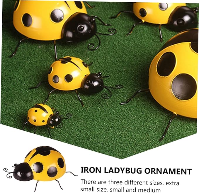 Kisangel 3pcs Iron Art Ladybug Ornaments for Garden Realistic Simulated Decorations Nature Guys