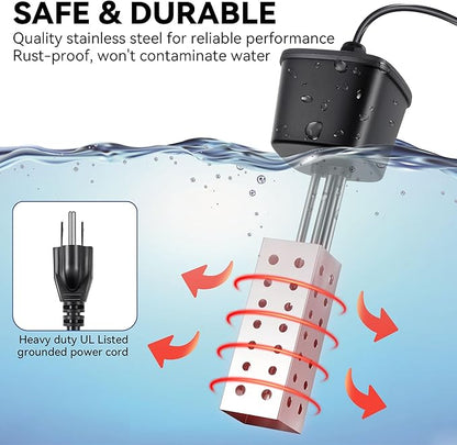 Saillong Pond Heater, Floating Deicer Heater for Outdoor Ponds, Koi Fish Warmer with Temperature Control and Power Indicator(250W, for Ponds up to 100 gal)