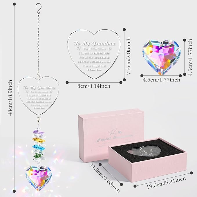 Birthday Gifts for Grandma, Crystal Suncatcher Indoor Window Rainbow Maker for Window Hanging, I Love You Grandma Sun Catcher Gifts for Grandmother from Grandkids