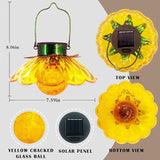 XUWEN Hanging Solar Lantern Outdoor - Yellow Solar Flower Lights with Crackle Globe Glass, Hanging Lanterns Decorative Outdoor for Walkway Pathway Patio Yard, Christmas Housewarming Gifts for Women.