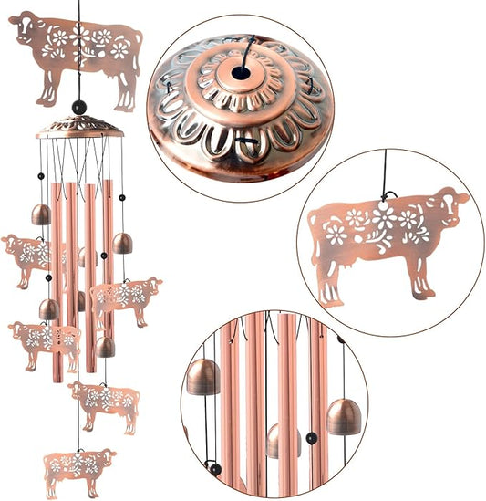 Cow Gifts for Women,Handcrafted Brass Ox Bulldog Wind Chimes Outdoor,Birthday Gifts for Men/Mom/Grandma Cow Metal WindChimes Outside/Indoors, Lawn, Patio, Garden Decor, Yard Decorations
