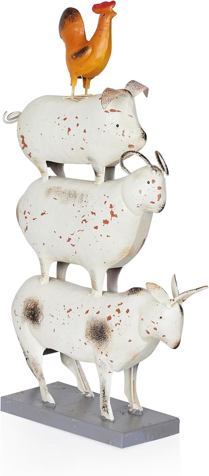 Alpine Corporation MBG188HH Metal Stacked Farm Animals Decor, Outdoor Statue for Patio, Lawn & Garden, 19" H, Multicolor