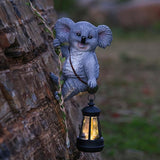 Decorative Koala Tree Climber with Solar Lantern, Gray Resin Garden Statue, Outdoor Hanging Animal Light