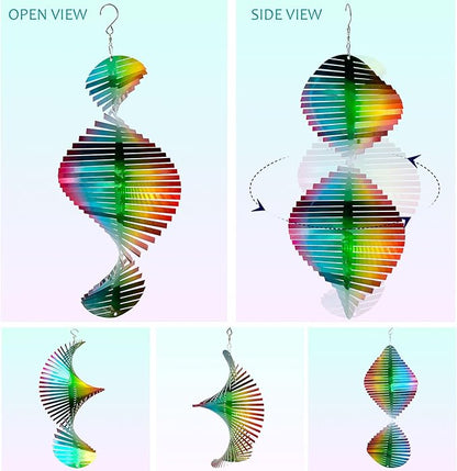 Aoedelyart Wind Spinner Rainbow Wave Wind Spinners for Yard and Garden,15in Hanging Kinetic Yard Art Wind Sculpture,3D Wind Spinners Outdoor & Indoor Rainbow Helix Garden Decor Christmas Ornaments