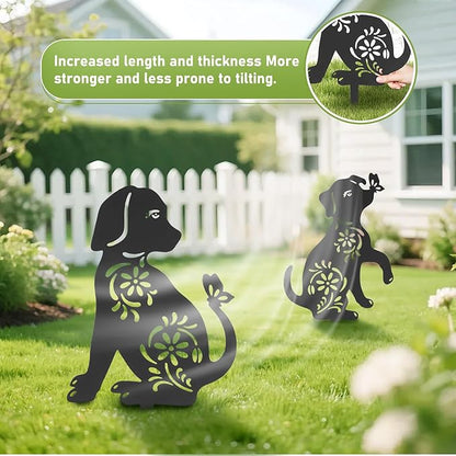 FACULX Dog Metal Decorative Garden Stakes, Rust Proof Dog Metal Black Silhouette Decor Garden Stakes for Yard Patio Lawn Decorations, Dogs Outdoor Decor Gifts for Women/Men